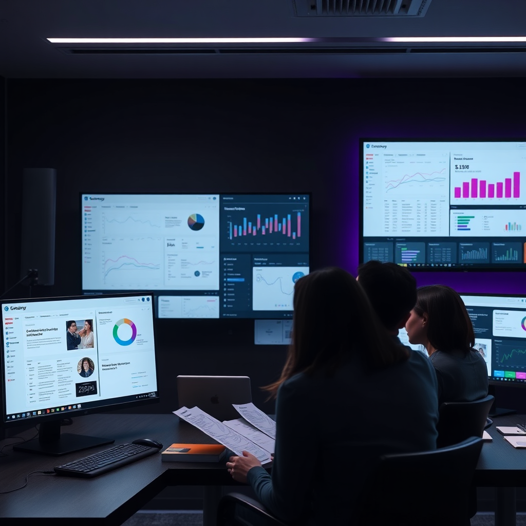 Digital marketing workflow in a modern office